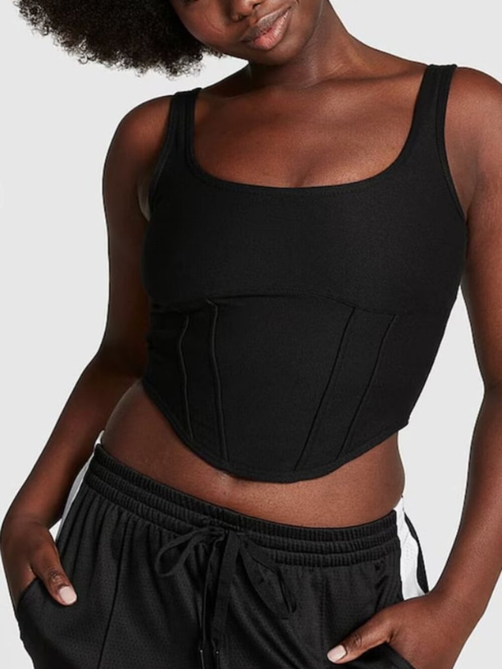 Victoria's Secret PINK The Cinched Piqué Corset Top In Pure Black Medium M